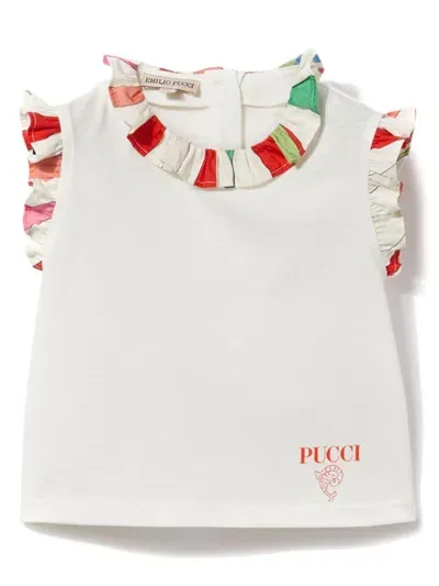 Pucci Junior Babies' Ruffled-trim T-shirt In White