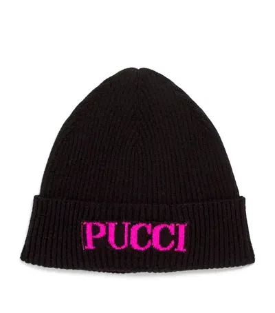 Pucci Junior Kids' Wool-cashmere Logo Beanie In Black