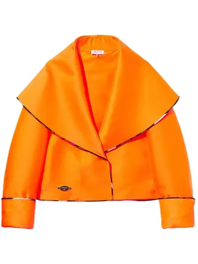 Pucci Logo-plaque Wide-collar Jacket In Orange