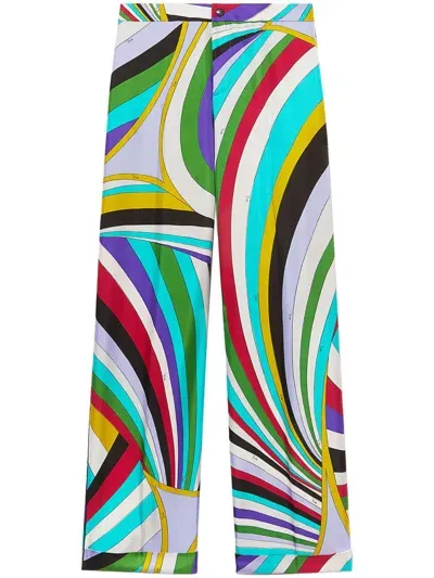 Pucci Logo-print Silk Flared Trousers In Blue