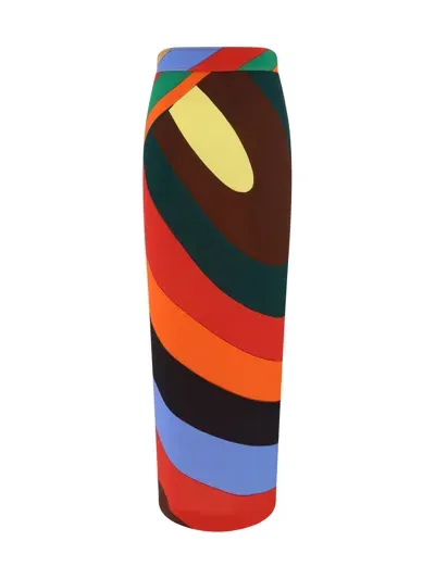 Pucci Abstract-print Maxi Skirt In Arancio Verde