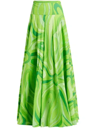 Pucci Marmo Printed Cotton Muslin Maxi Skirt In Green