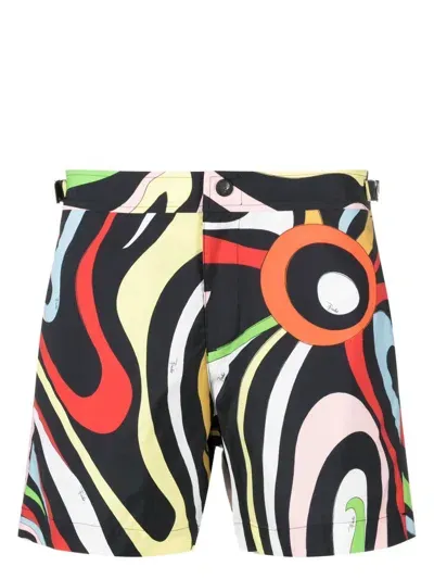 Pucci Marmo-print Swim Shorts In 黑色