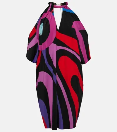 Pucci Marmo-printed Draped Satin Jersey Kaftan In Peonia Rosso