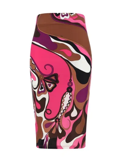 Pucci Midi Skirt In Fuxia/marrone