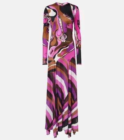 Pucci Orchidee And Iride Printed Gown In Pink