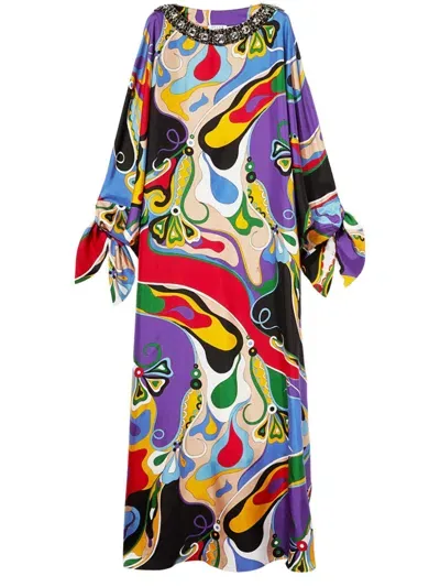 Pucci Orchidee-print Silk Kaftan In Blue