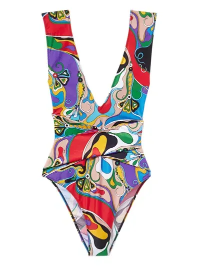 Pucci Orchidee-print Swimsuit In Multi