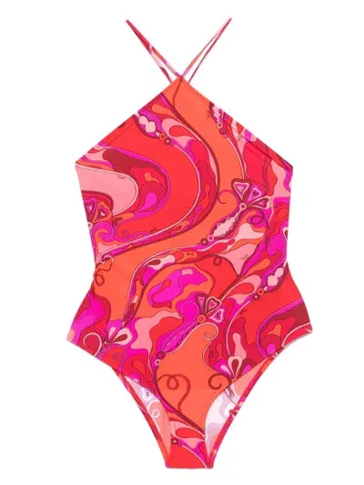 Pucci Orchidee-print Swimsuit In Red