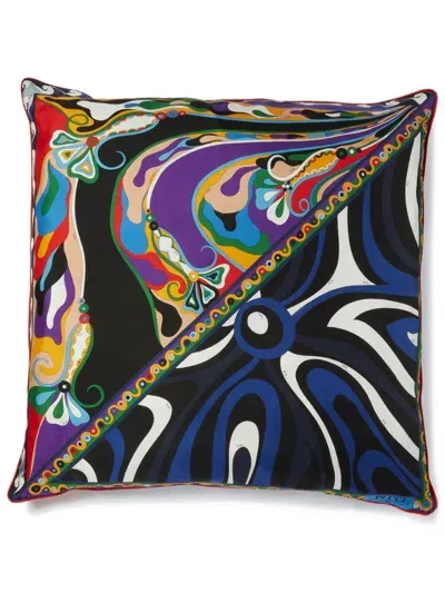 Pucci Patchwork-print Silk Cushion In Green