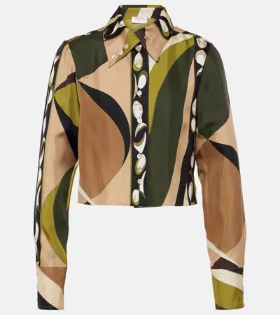 Pucci Pesci Cropped Silk Shirt In Khaki