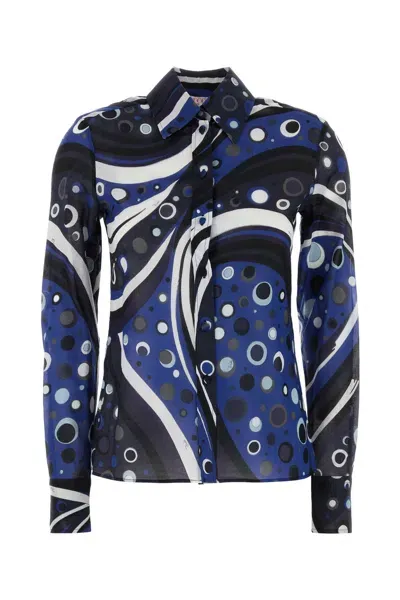 Pucci Printed Cotton Shirt In Blue