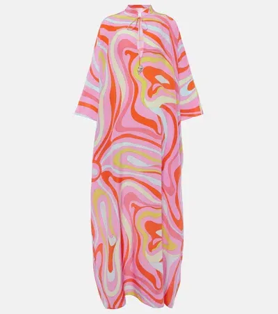 Pucci Bedruckter Kaftan Aus Seide In Pink