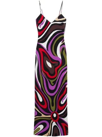 Pucci Printed Crepe Long Dress In Pink