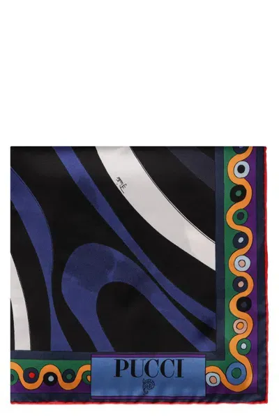 Pucci Printed Silk Scarf In Blue