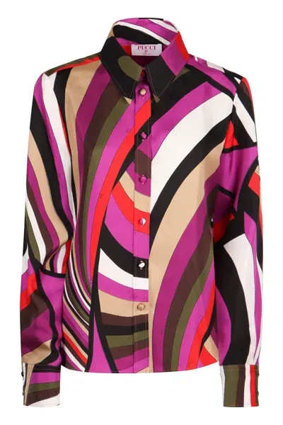 Pucci Printed Silk Twill Shirt In Purple