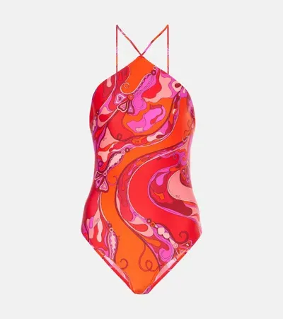 Pucci Printed Triangle Swimsuit In Red