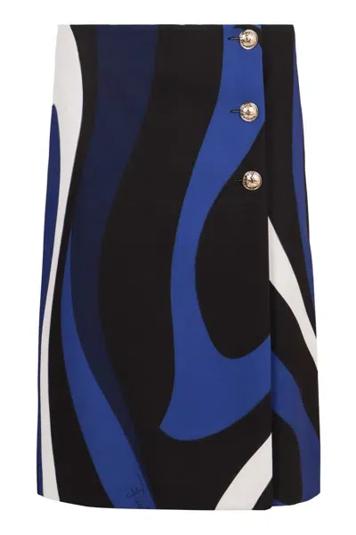 Pucci Printed Wrap Skirt In Blue