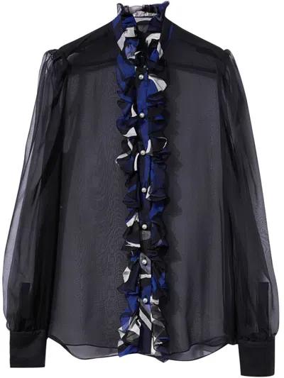 Pucci Ruffled Silk Shirt In Black