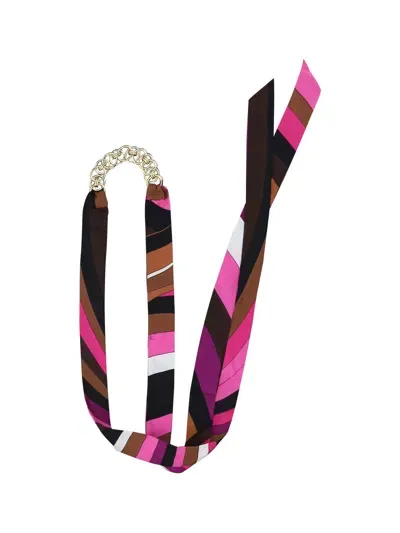 Pucci Scarf Necklace In Fuxia/marrone