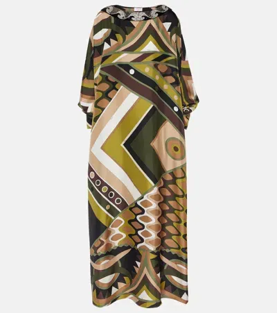 Pucci Sequined Silk Kaftan In Green