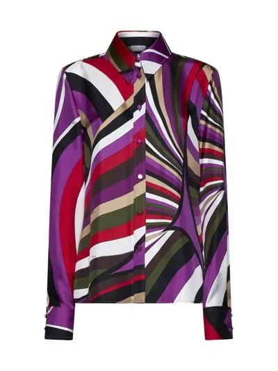 Pucci Shirt In Khaki,fuchsia