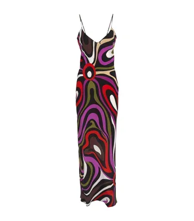 Pucci Silk Marmo Print Maxi Dress In Multi