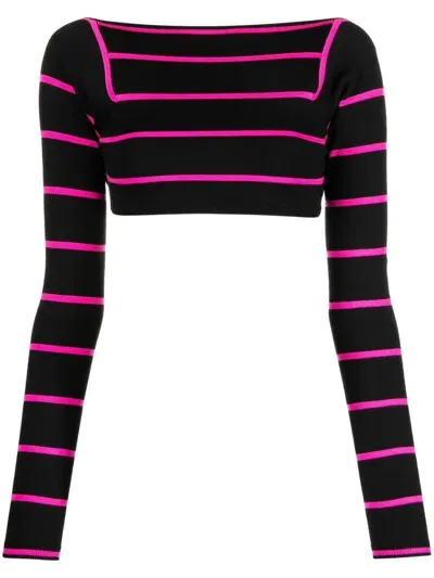 Pucci Stripe-jacquard Wool Cropped Top In Black