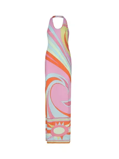 Pucci Cigni-print Maxi Dress In Pink