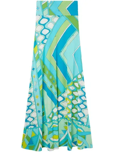 Pucci Vivara-print Maxi Skirt In Blue