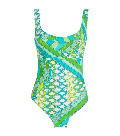 Pucci Vivara Print Scoop-neck Swimsuit In Green