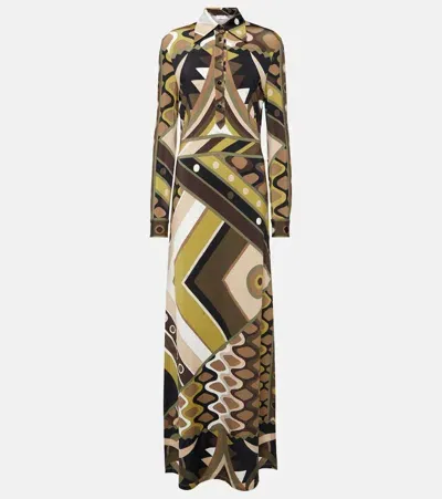 Pucci Vivara-printed Satin Jersey Maxi Dress In Green