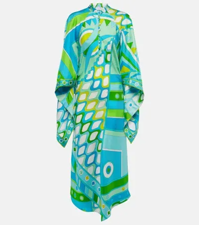 Pucci Vivara Silk Twill Kaftan In Blue