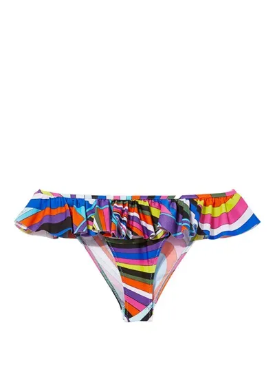 Pucci Wave-print Ruffled Bikini Bottoms In Multicolour