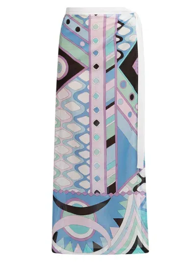 Pucci Vivara Cotton Maxi Skirt In Celeste Bianco