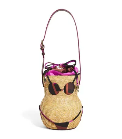 Pucci Woven Bikini Nella Bucket Bag In Naturale