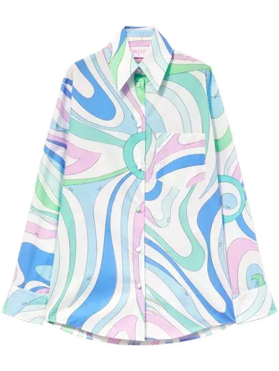 Pucci Marmo-print Cotton Shirt In 白色