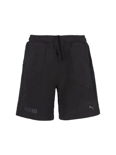 Puma Logo Printed Drawstring Shorts In Black