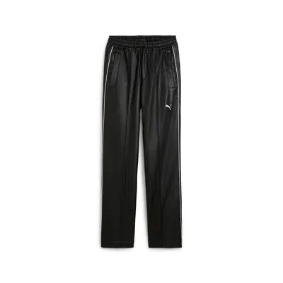 Puma T7 Faux Leather Track Pants In Black