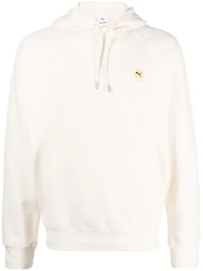 Puma Slogan-print Drawstring Hoodie In Nude