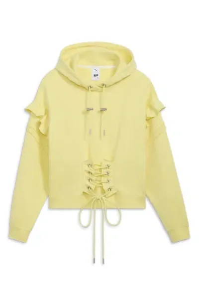 Puma X Collina Strada Ruffle Cotton Hoodie In Yellow Pear