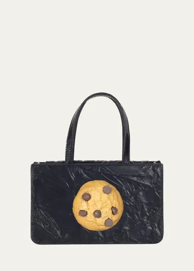 Puppets And Puppets Small Cookie Crinkled Leather Top-handle Bag In Black