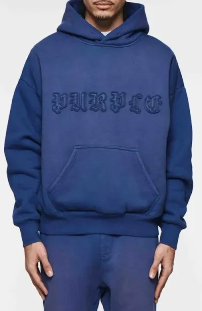 Purple Brand Gothic Logo Cotton Fleece Hoodie In Blue