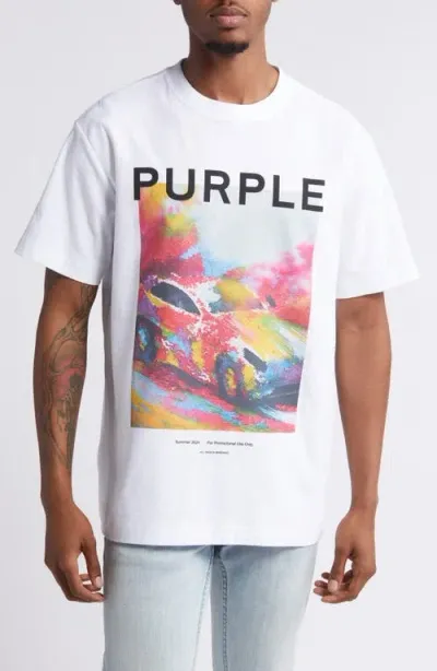 Purple Brand Logo Graphic T-shirt In White