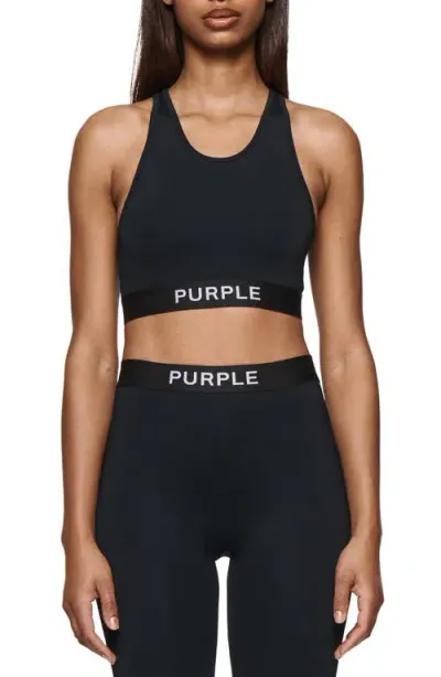 Purple Brand Logo Tape Racerback Sports Bra In Black