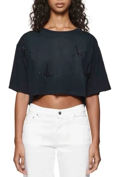 Purple Brand Star Cotton Graphic Crop T-shirt In Black