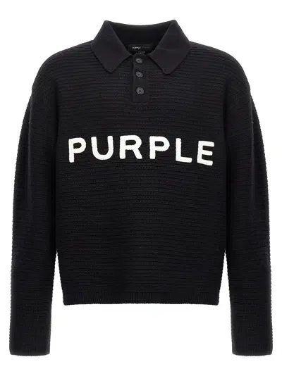 Purple Logo Embroidery Sweater Sweater, Cardigans Black