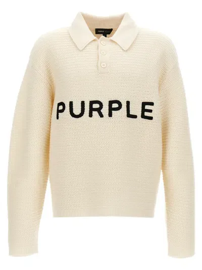 Purple Logo Embroidery Sweater Sweater, Cardigans White In Neutral