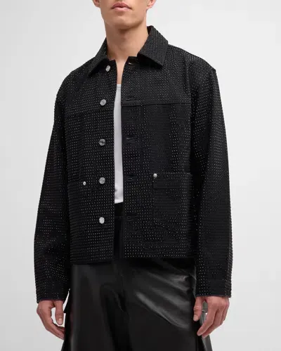 Purple Men's Crystal-embellished Jacket In Black