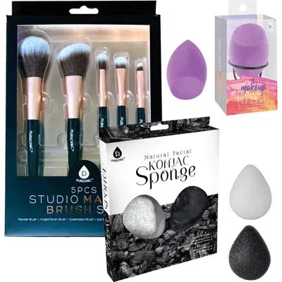 Pursonic Facial Makeup Blender Sponge + Natural Facial Konjac Sponge Duo Set(3 Pack) + 5 Pcs Studio In Multicolor